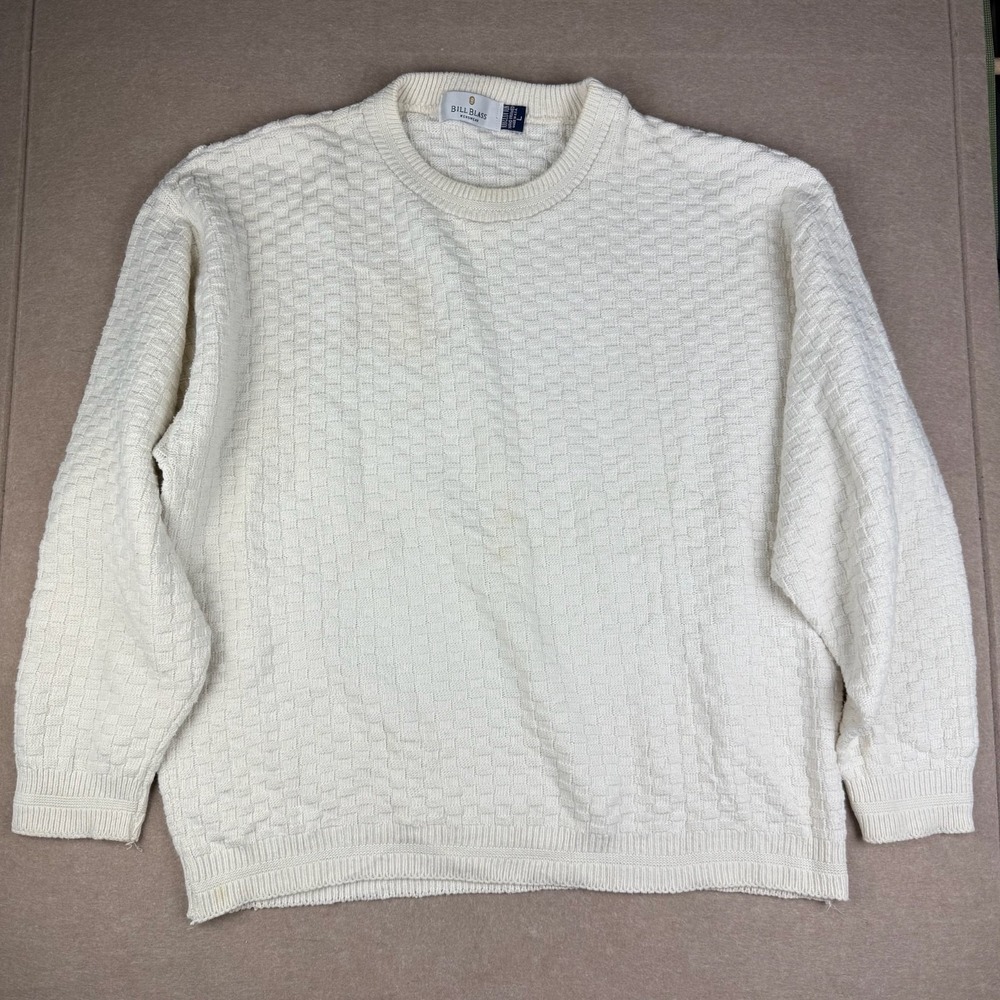 Vintage Bill‎ Blass Sweater Mens L Ivory Textured Knit USA Made Hand Framed